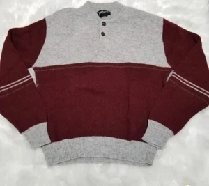 JANTZEN Vintage Letterman Look Men's Large Burgundy Gray Wool Blend L/S Sweater  - Picture 1 of 5