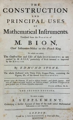 1758 Mathematical Instruments (Bion) Edmund Stone 2nd English Translation - Image 1 of 4