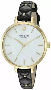 Orologio 100% Kate Spade KSW1469 Metro borchia tono oro nero pelle trapuntata prezzo al pubblico £219 - Foto 1 di 6
