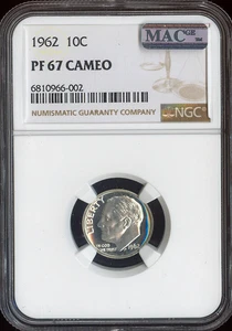 Moneda de diez centavos Roosevelt 1962 plata prueba NGC PF67 calidad camafeo - en buen estado* - Imagen 1 de 2