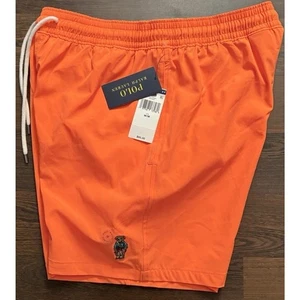 Polo Ralph Lauren Polo Bear Swim Trunks Orange Logo Embroidered Board Shorts SzM - Picture 1 of 10