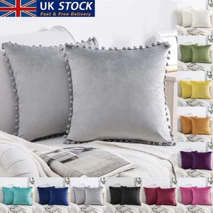 UK 16" 18" 20" 22" 24" 26" Pom Poms Velvet Cushion Cover Pillow Case Home Decor - Picture 1 of 31