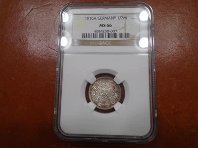 Germany 1/2 Mark 1916 A MS 66 NGC Graded Silver Coin KM#17 Toned BU - Image 1 of 4