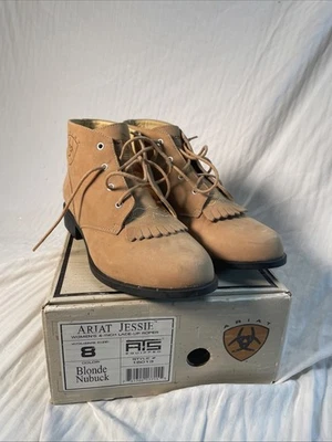 Botas vaqueras Ariat para mujer talla 8 M cuero marrón con cordones falda escocesa al tobillo Foto 1 de 4