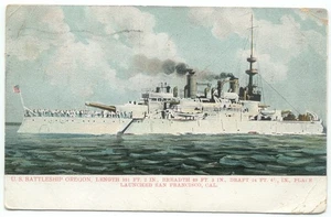 U.S.S. Oregon US Navy Battleship c1908 Postcard - Picture 1 of 2