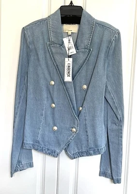 NUEVO CON ETIQUETAS L'Agence Talla Grande Robbie Doble Pecho Rover Azul Denim Chaqueta $450 Saks Foto 1 de 4