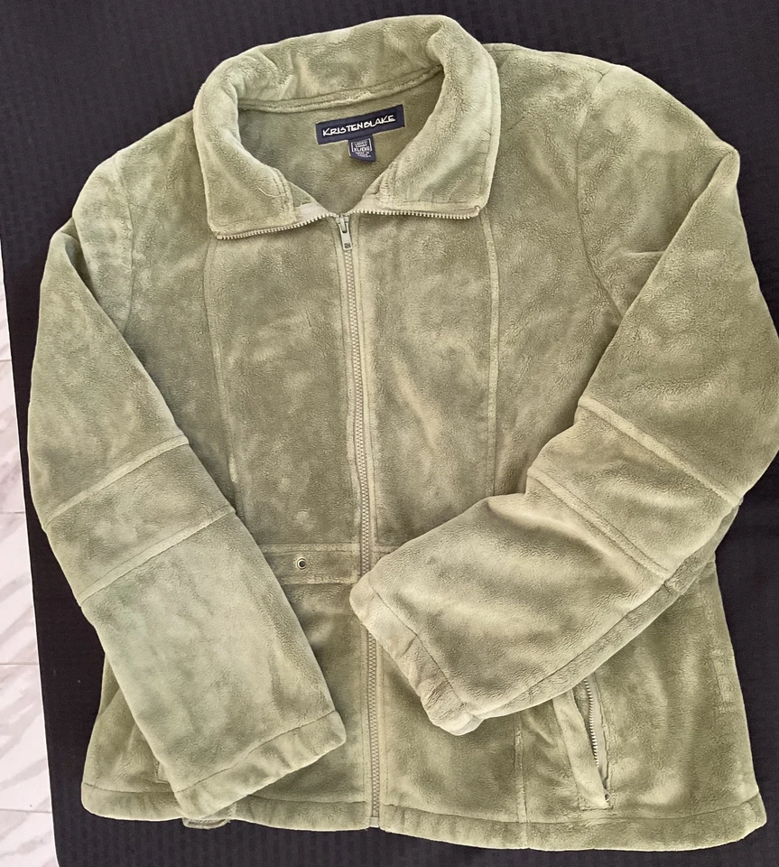 Chaqueta Kristen Blake Mujer XL Verde Salvia Vellón Cremallera Completa Suave Acogedora Bolsillos Cálida Foto 1 de 4