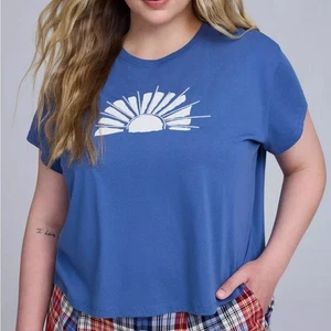 Camiseta Torrid 3X Azul Isla Azul Bordada Sol Crew Calce Relajado Talla Grande Algodón - Imagen 1 de 4
