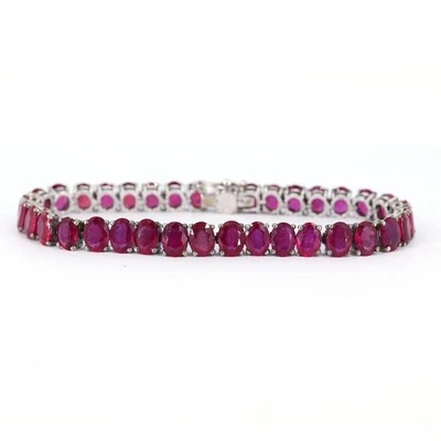 Natural Ruby Gemstone Tennis Bracelet 925 Sterling Silver Anniversary Gift W314 - Image 1 of 4