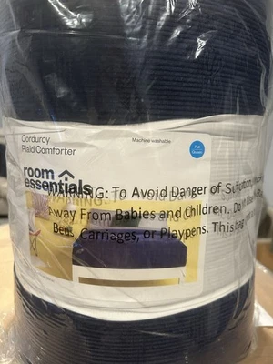 Edredón de Pana a Cuadros Completo/Reina, Azul Marino Nuevo Paquete Original Foto 1 de 3