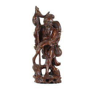 Fine Antique Chinese Boxwood Carving of a Cormorant Fisherman