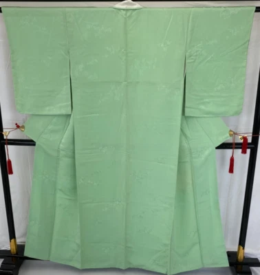 Kimono japonais vintage soie verte komon tradition chère hauteur 61,41 pouces - Photo 1/4