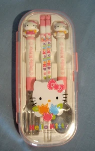 NEW!~HELLO KITTY CHILD'S CUTLERY & CHOPSTICK SET IN CASE~SANRIO~JAPAN~TD1-1 - Picture 1 of 6