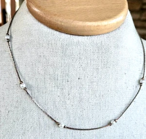 Vtg China Faux Pearl Bead Gold Tone Cobra Chain Choker Necklace 17" Spring Ring - Picture 1 of 5