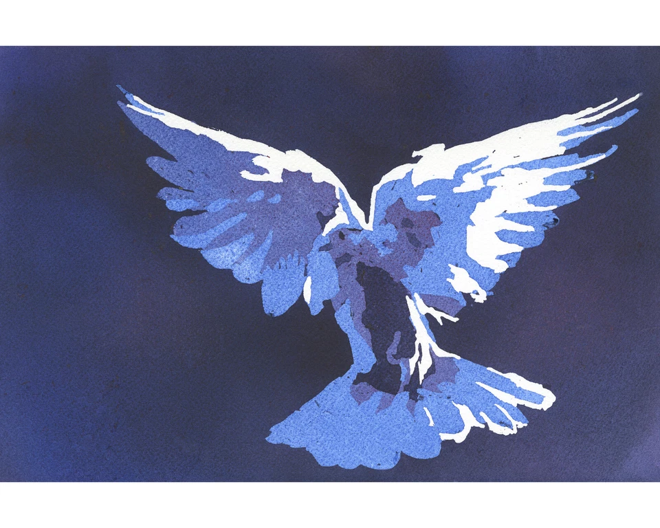 Colorful watercolor painting dove trendy wall art blue art handmade art (print) - Image 1 of 4