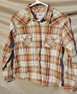 Roper Western Hemd DIAMOND PEARL SNAPS Damen Größe L braun kariert - Bild 1 von 9