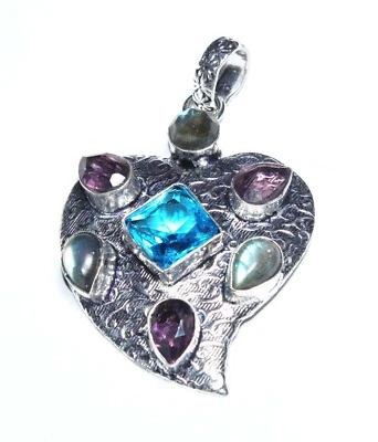 Labradorita Topacio Amatista Hecho a Mano Piedras Preciosas Colgante Joyería Tamaño 2 Pulgadas Foto 1 de 4