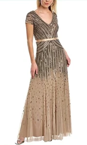 Adrianna Papell Women's Beaded V-Neck Gown Formal Night Out Dress Size UK 6/US 2 - Picture 1 of 4