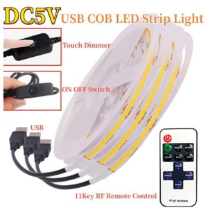 USB COB LED Strip Light High Density Flexible Dimmable Linear Tape Backlight 5V - Picture 1 of 22