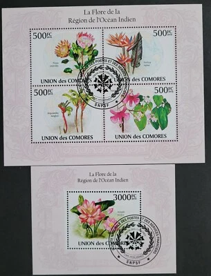 Comoros / Flowers - Flora of Indian Region 2 minisheets CTO - Image 1 of 3
