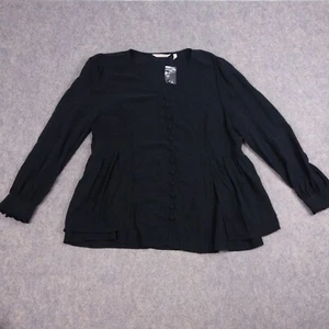 Soft Surroundings Blouse Shirt Large Black Button V-Neck Rayon Lycocell - Picture 1 of 10