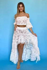 ANTICA SARTORIA 2024 WHITE ROSE PRINTSHORT IN FRONT LONG IN BACK SKIRT & TOP O/S - Picture 1 of 3