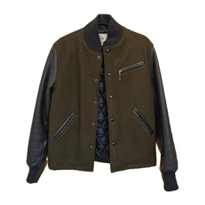 Golden Bear Varsity Jacket Dark Green Wool Leather Sleeves Size Small - USA - Picture 1 of 19
