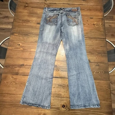 Vintage Y2K 90s Mudd Embroidered Flare Denim Blue Jeans Women's Juniors 15 - Image 1 of 4