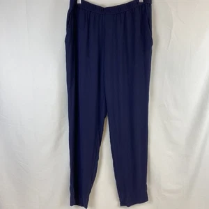 Eileen Fisher Pants Navy Blue Crepe Pull On Tapered Relaxed 100% Silk Size S/P - Picture 1 of 10