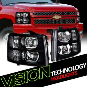 Blk Headlights Headlamps Parking Turn Signal Lamps Nb For 07-14 Chevy Silverado - Picture 1 of 2