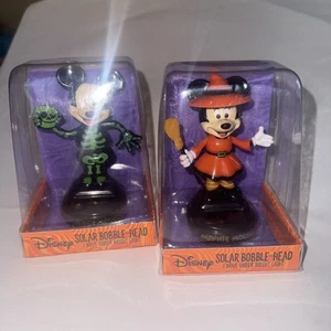 DISNEY SOLAR BOBBLE-HEADS: HALLOWEEN SKELETON MICKEY & WITCH MINNIE MOUSE Nuevo - Imagen 1 de 4