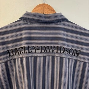Harley Davidson Mens 2XL TALL Short Sleeve Button Up Embroidered Navy/gray - Picture 1 of 9