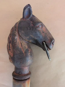 Antique Cast Iron Horse Head Hitching Post TieDown 10" Rustic Cowboy Horse Hitch - Picture 1 of 11