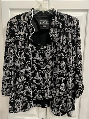 Alex Evenings 2 件套夹克和迷彩黑色银色花卉设计娇小尺寸 XLP — 第 1/4 张图片