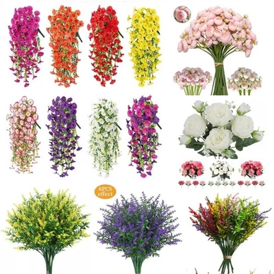 Artificial Flowers UV Resistant Plastic Fake Plants Garden Porch Decor Outdoor - Image 1 of 4