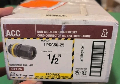 Arlington 1/2 pulgada. Conectores de cable de alivio de tensión de bajo perfil - Paquete de 25 LPCG50 Foto 1 de 2