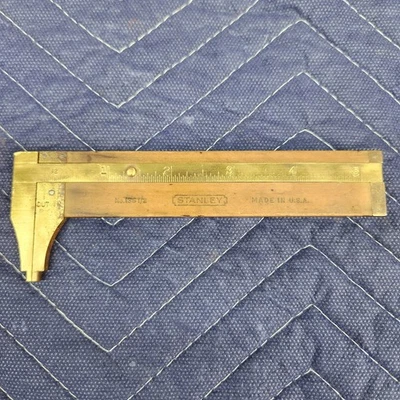 Vintage 5" Stanley #136-1/2 Ruler-Caliper Brass & Boxwood -  used - Image 1 of 4
