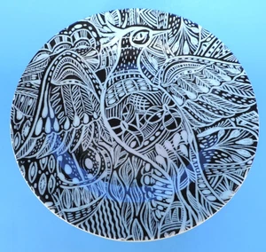 6 ANTHROPOLOGIE SCRIBED BIRD BLACK & WHITE 8" SALAD / DESSERT PLATES flawless - Picture 1 of 4