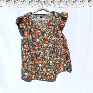 Blusa SHEIN Azul Verde Naranja Floral Cottagecore Manga Acampanada Volantes 1XL - Imagen 1 de 3