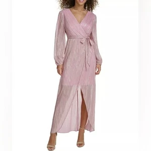 Siena Women's Dress Size 8 Pink Metallic Faux Wrap Maxi Night Out Wedding - Picture 1 of 10