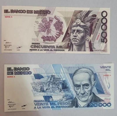 20,000 & 50,000 比索 1985/86 墨西哥系列 A — 第 1/2 张图片