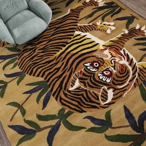3'x5', 5'x8' Tiger Print LoomBloom Muddy Gold Hand Tufted Wool Oriental Area Rug - Picture 1 of 20