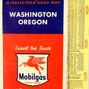 Circa 1950 Washington Oregon Mobilgas Travel Map General Petroleum Corporation - Picture 1 of 4