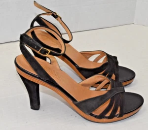 Vintage High Heel Shoes Socialites Size 7.5 90s Strappy Leather Solid Wood Sole - Picture 1 of 9