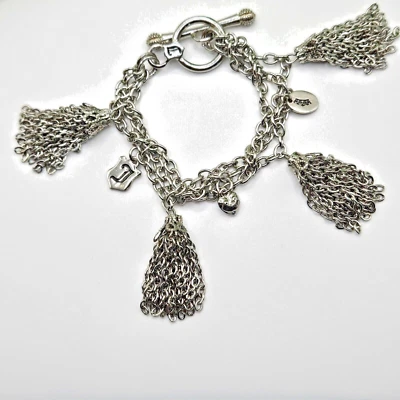 Juicy Couture Bracelet Tassel Fringe Charm Logo Silver Tone Y2K - Image 1 of 4