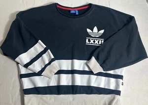 Adidas Sweater Womens Oversized Medium Black White LXXII Berlin Stripe Trefoil - Picture 1 of 12