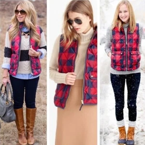 J. Crew rot marineblau Büffel kariert gesteppt Puffer Daunen Feder Ausflug Weste Gr. XS - Bild 1 von 9