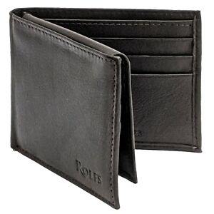 Rolfs Men's Genuine Leather RFID-Blocking Compact Bifold Wallet with Flip ID