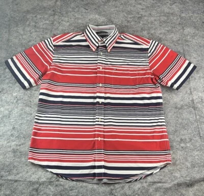 De Colección Años 90 Tommy Hilfiger Para Hombre Largo Rojo Blanco Azul Rayas Abotonadas Manga Corta Foto 1 de 4