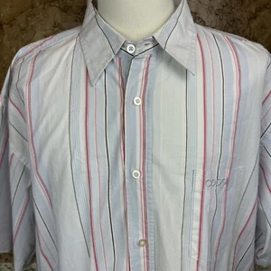 Coogi Shirt Men's 3X Short Sleeve Button Up White W/ Stripes Embroidered Logo - Picture 1 of 11